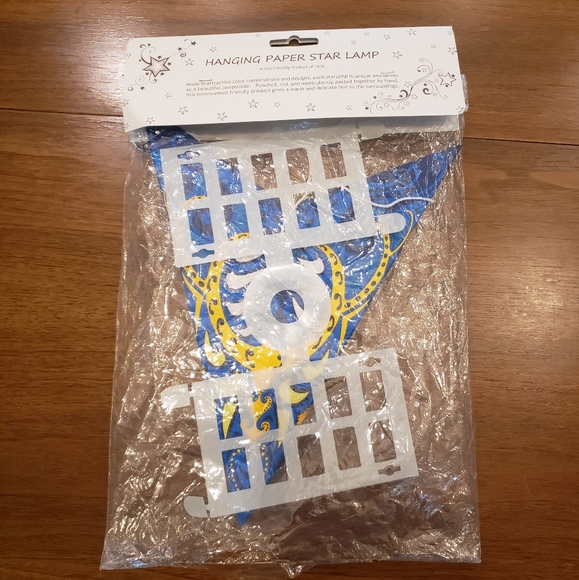 Hanging Paper Star Lantern - blue & yellow - Picture 6 of 11